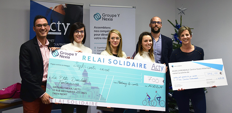 Relai solidaire remise de Don P'tits doudous fontenaisiens avec les collaborateurs Groupe Y Nexia de Fontenay-le-Comte